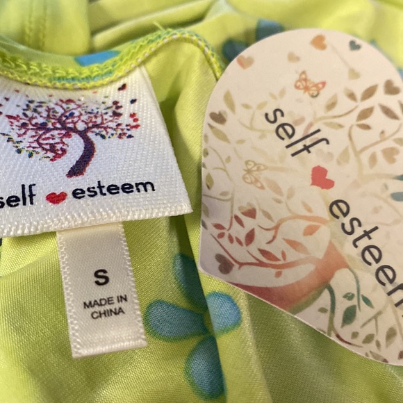 Self Esteem Lime Green and Blue Floral Cinched Ruched Front Halter Top Small NWT - Picture 4 of 4